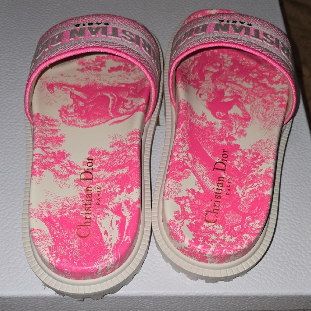 Dior Pink Floral Sandals Fluto TDJ EMBROI Size 37 - Picture 4 of 7